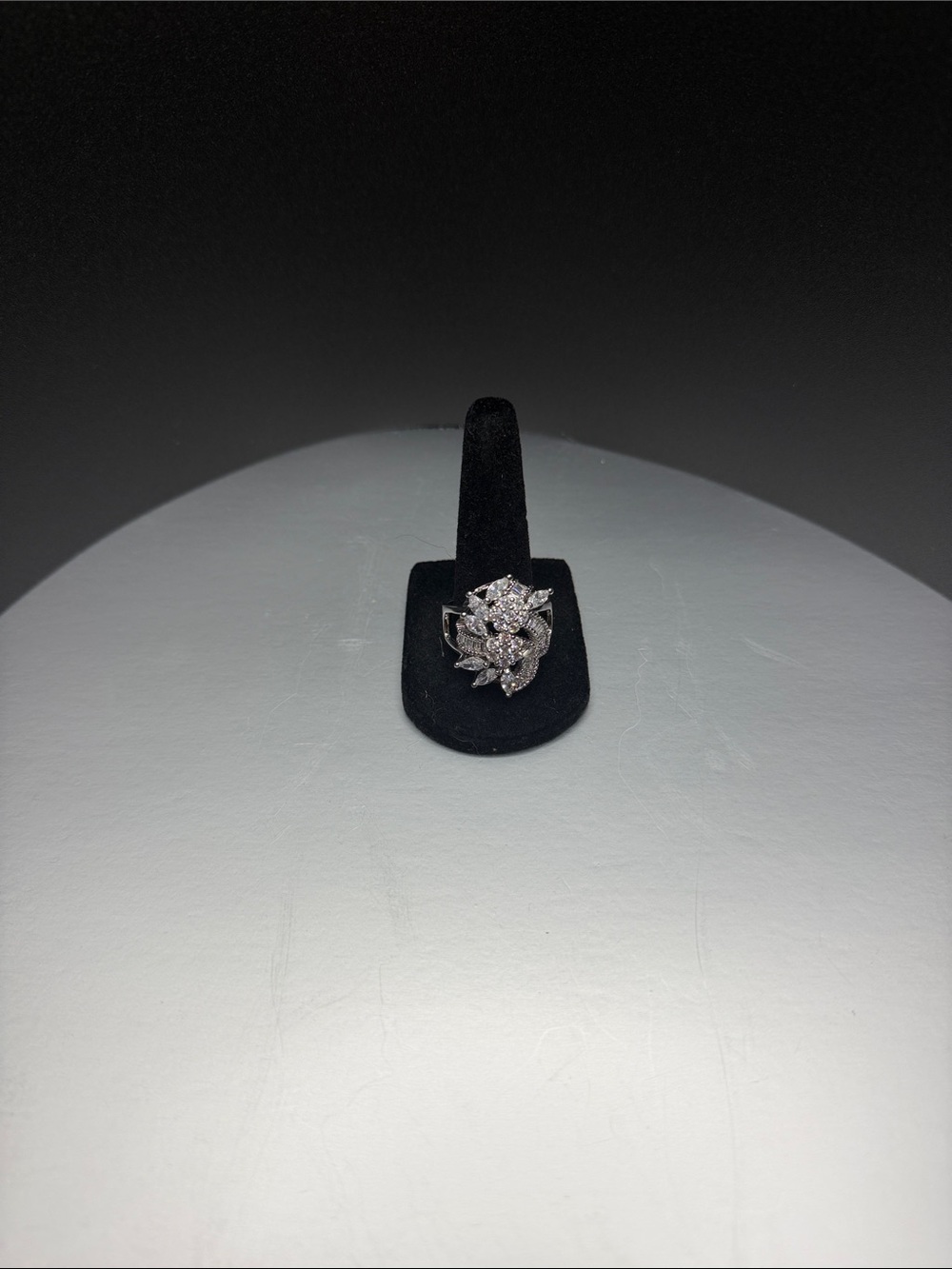 Silver Floral Cluster Ring with Clear Stones - Women's Fashion Ring